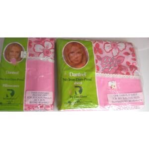 Vintage Dantrel Pink Floral Flat Sheet And Standard Pillowcase Set New